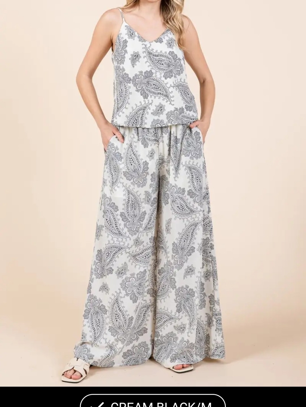 mittoshop White & Gray Paisley Wide-Leg Set - Picture 3 of 6